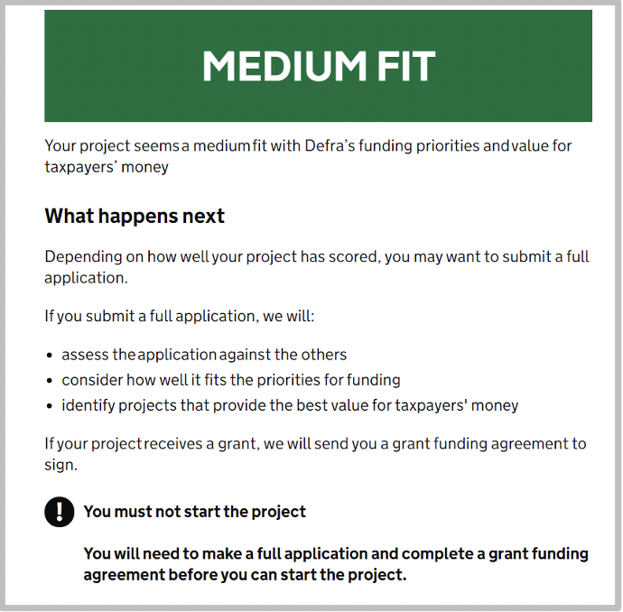 Eligibility result screen