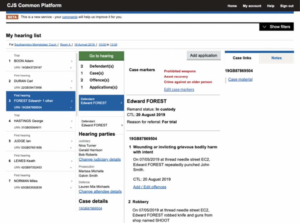Government Design System courtroom management